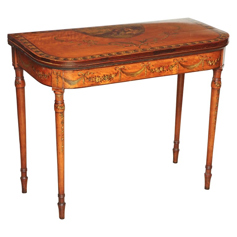 Sheraton Satinwood Painted Card Table