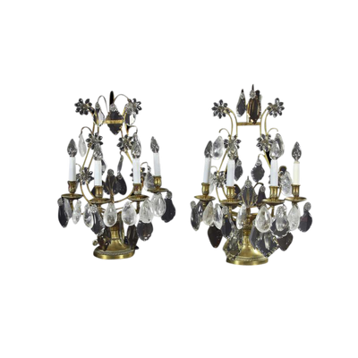 A Pair of Neo Classic Bronze and Rock Crystal Girandoles