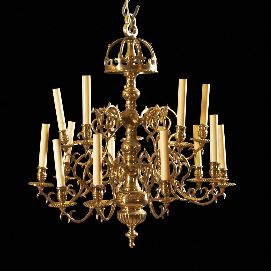 Unusual French Brass 15 Light Chandelier