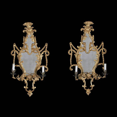 Fine Pair of George III Giltwood Two-Light Sconces