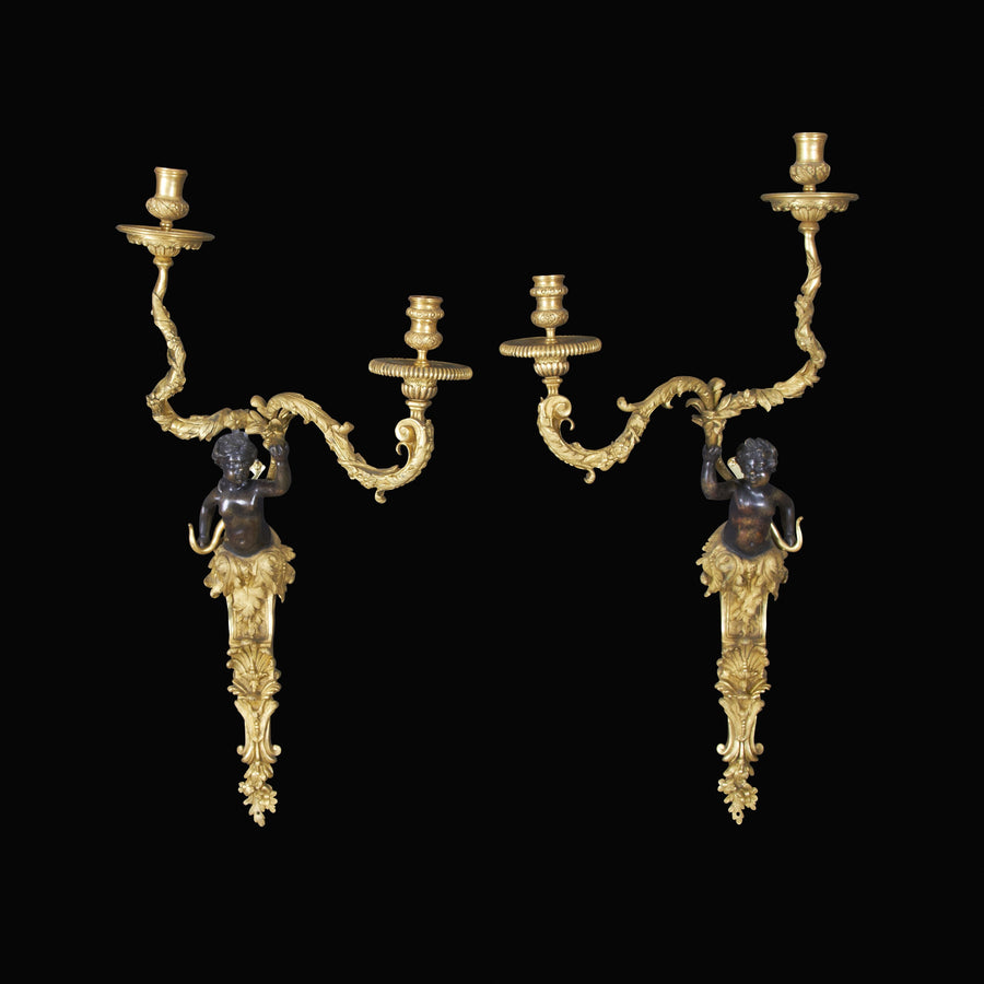 Pair of Regence Style Bronze Two Arm Sconces