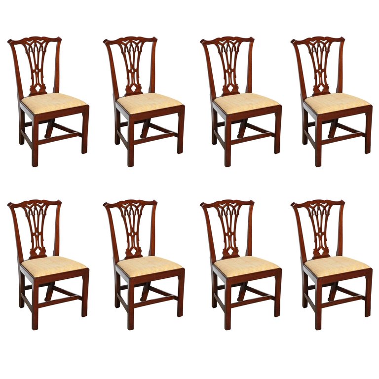Set of 8 mahogany Regency style Dining chairs Traditional Ebony black gold