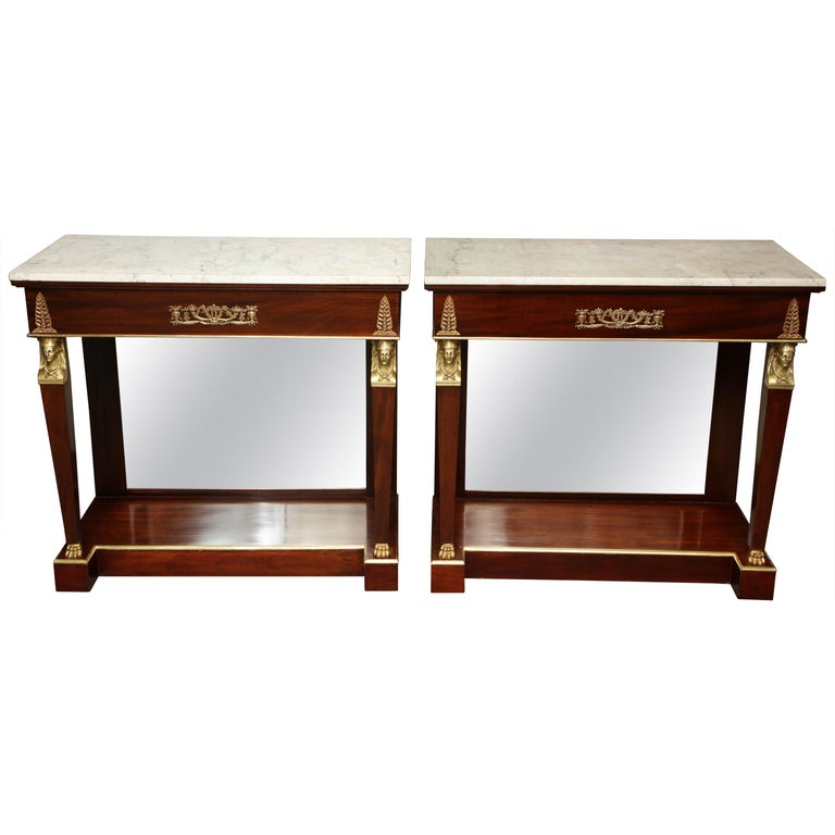 Pair of Empire Marble-Top Consoles
