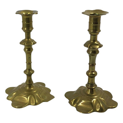 Rare Pair of Queen Anne Brass Candlesticks