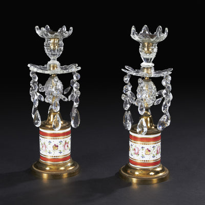 Pair of Regency Ormolu Mounted Cut Glass Candlesticks