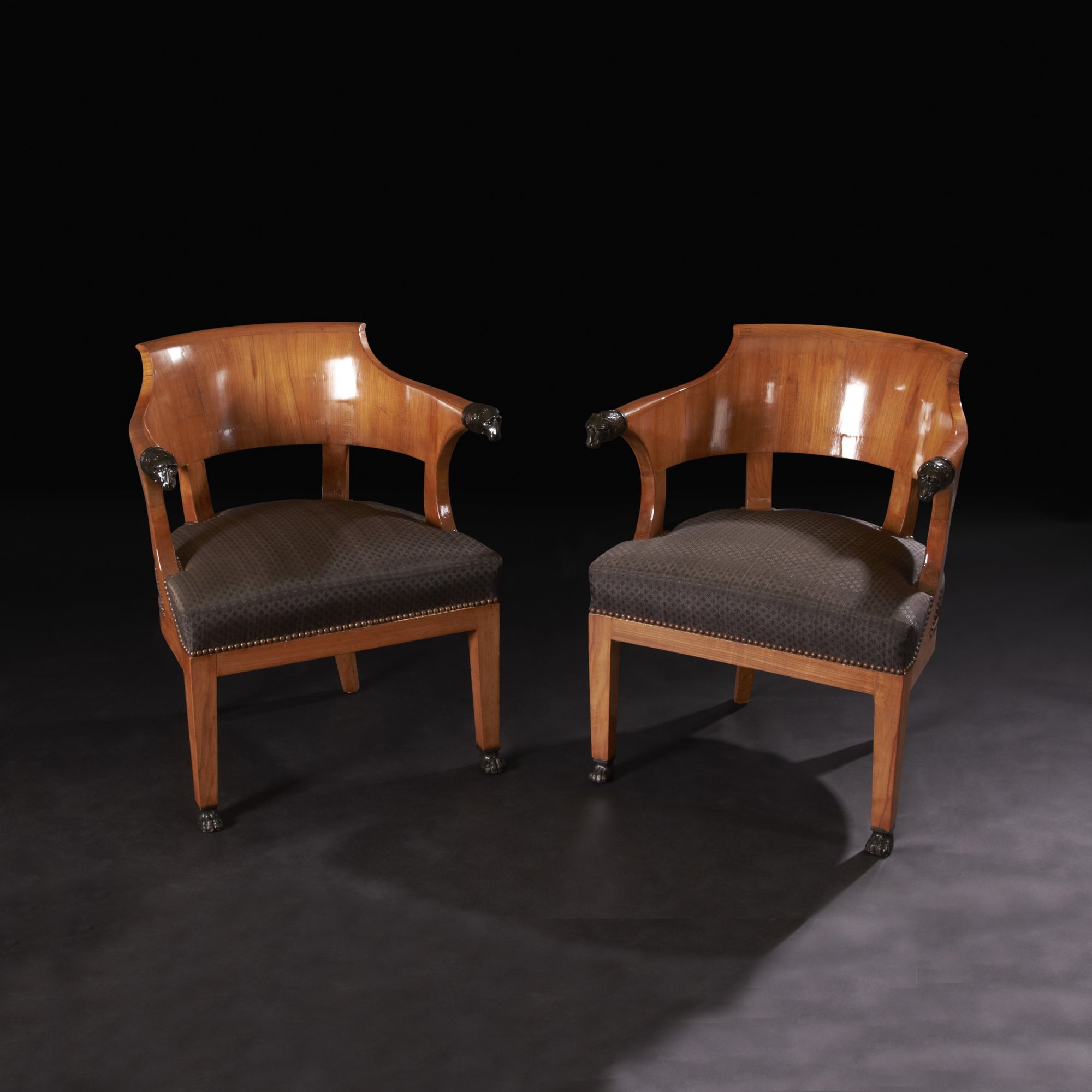 Pair of Italian Empire Fruitwood Arm Chairs