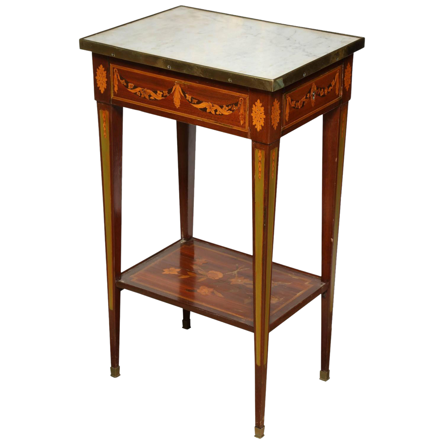 Louis XVI Marble-Top Inlaid Side Table