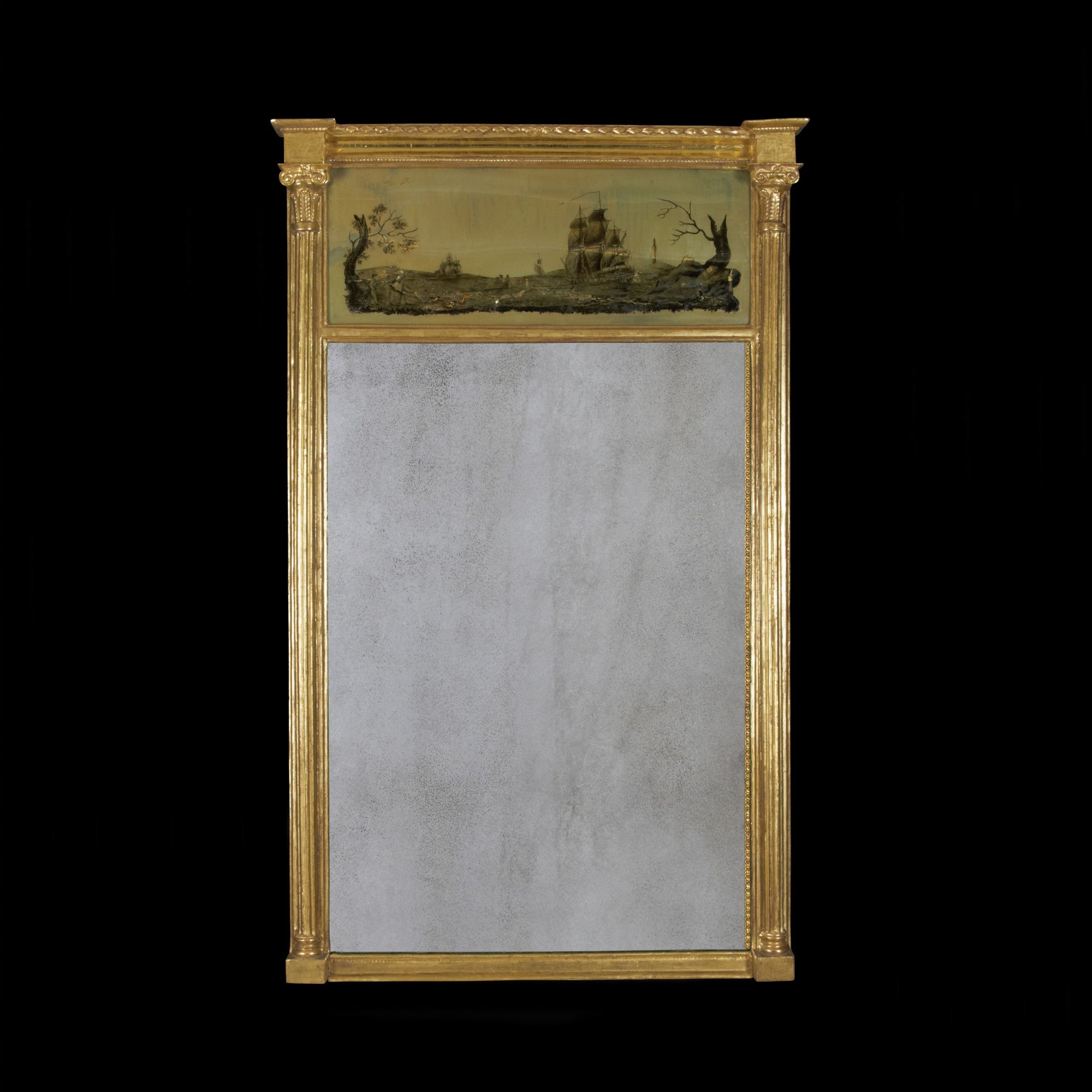 Regency Gilt Wood Mirror with Eglomise Panel Regency Gilt Wood Mirror with Eglomise Panel