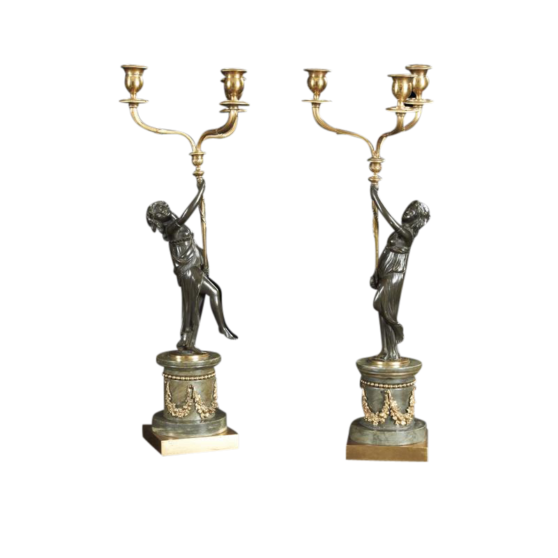 Pair of Louis XVI Bronze Figural Candleabra