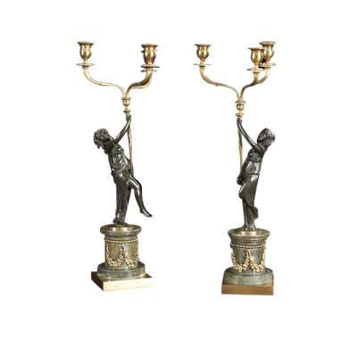 Pair of Louis XVI Bronze Figural Candleabra