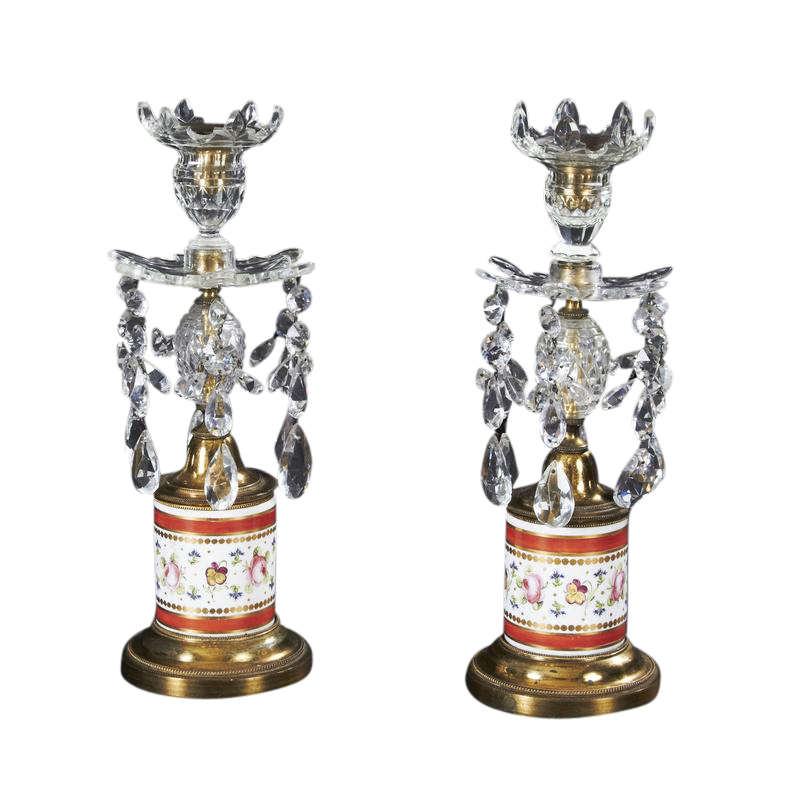 Pair of Regency Ormolu Mounted Cut Glass Candlesticks