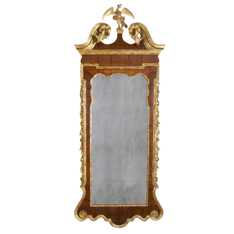 Large George II Mahogany and Gilt Scroll Top Mirror