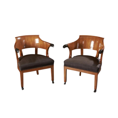 Pair of Italian Empire Fruitwood Arm Chairs
