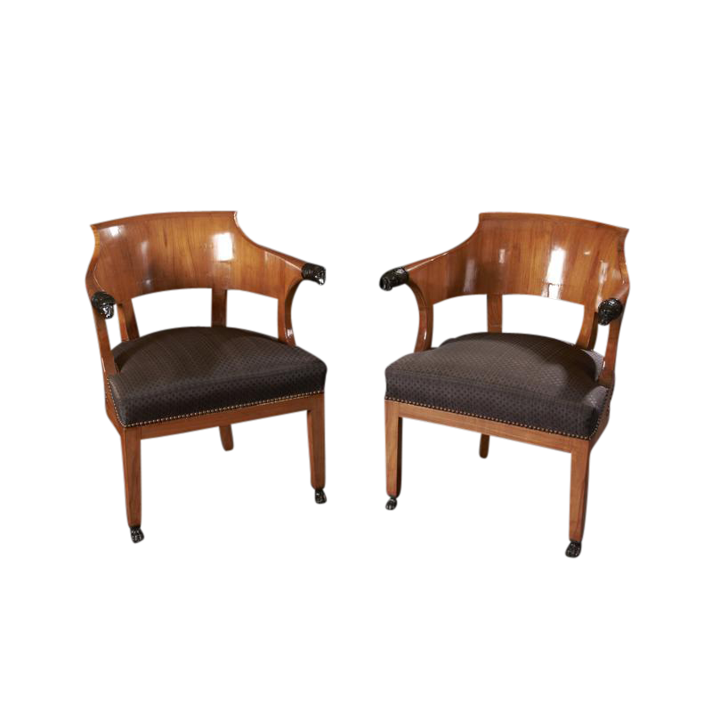 Pair of Italian Empire Fruitwood Arm Chairs