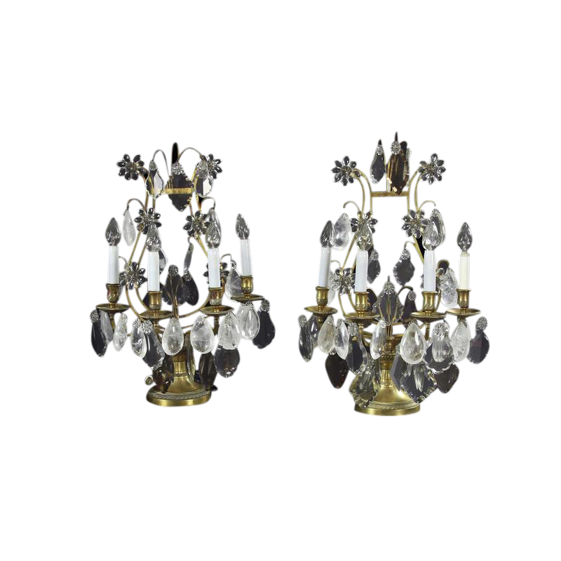 A Pair of Neo Classic Bronze and Rock Crystal Girandoles