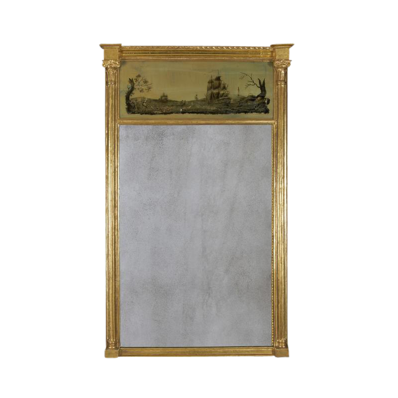 Regency gilt wood mirror with eglomise panel