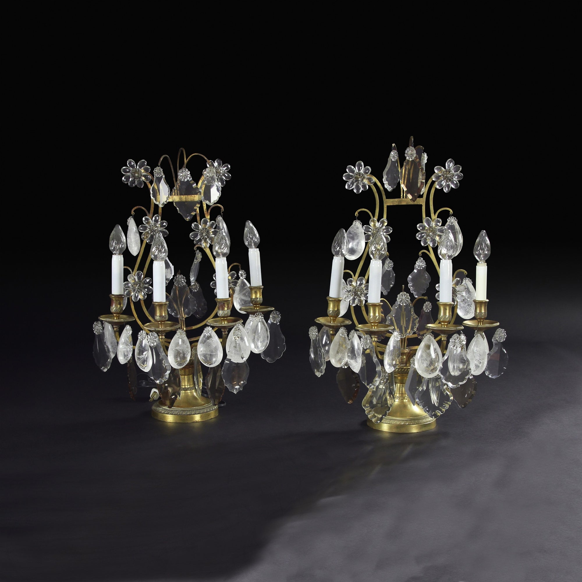 A Pair of Neo Classic Bronze and Rock Crystal Girandoles