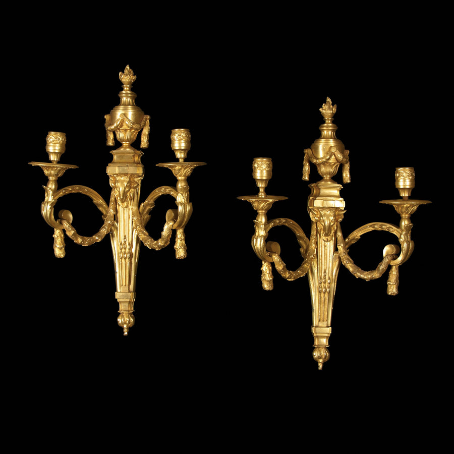 A Pair of Louis XVI Gilt Bronze Wall Lights