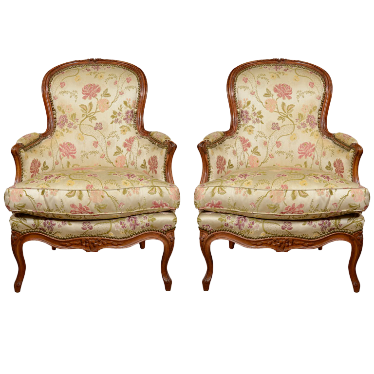 Pair of Louis XV Walnut Bergeres