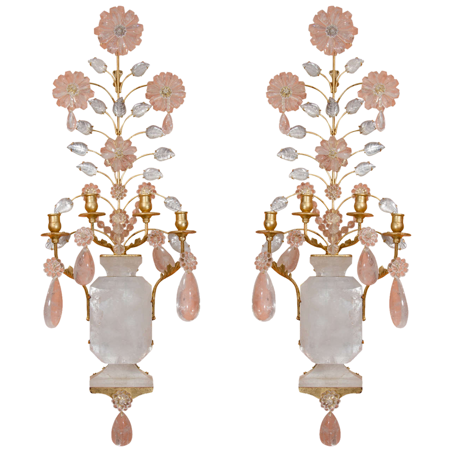 Pair of Rock Crystal Four Light Sconces