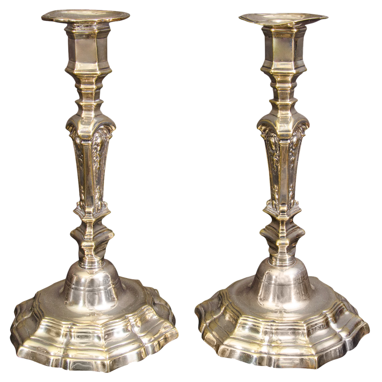 Pair Louis XIV Silvered Bronze Candlesticks