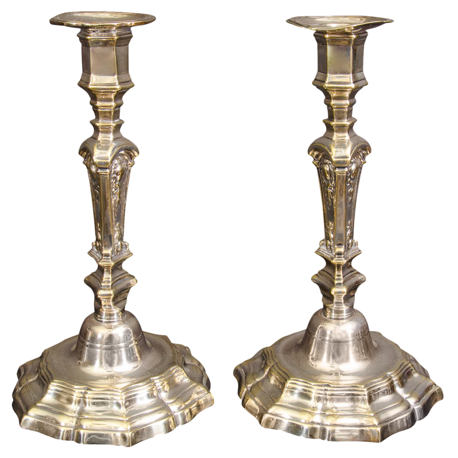 Pair Louis XIV Silvered Bronze Candlesticks