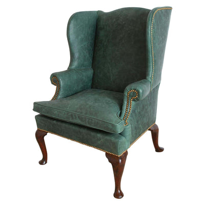 Queen Anne Leather Upholstered Wingchair
