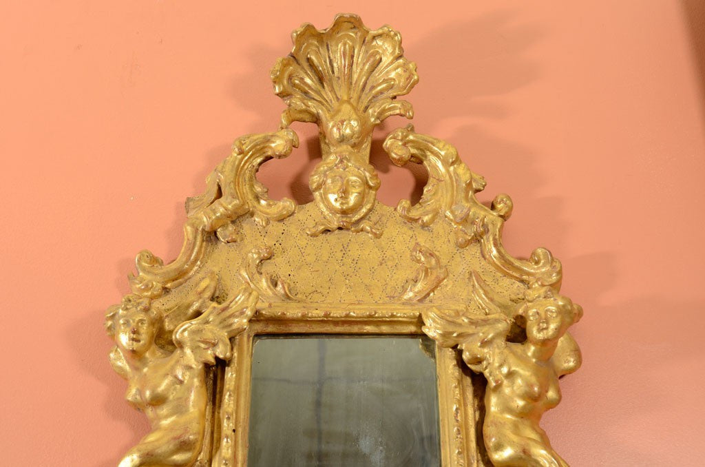 Pair of Italian Baroque Gilt Wood Sconce Mirrors