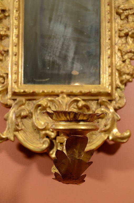 Pair of Italian Baroque Gilt Wood Sconce Mirrors