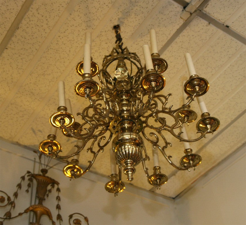 Unusual French Brass 15 Light Chandelier