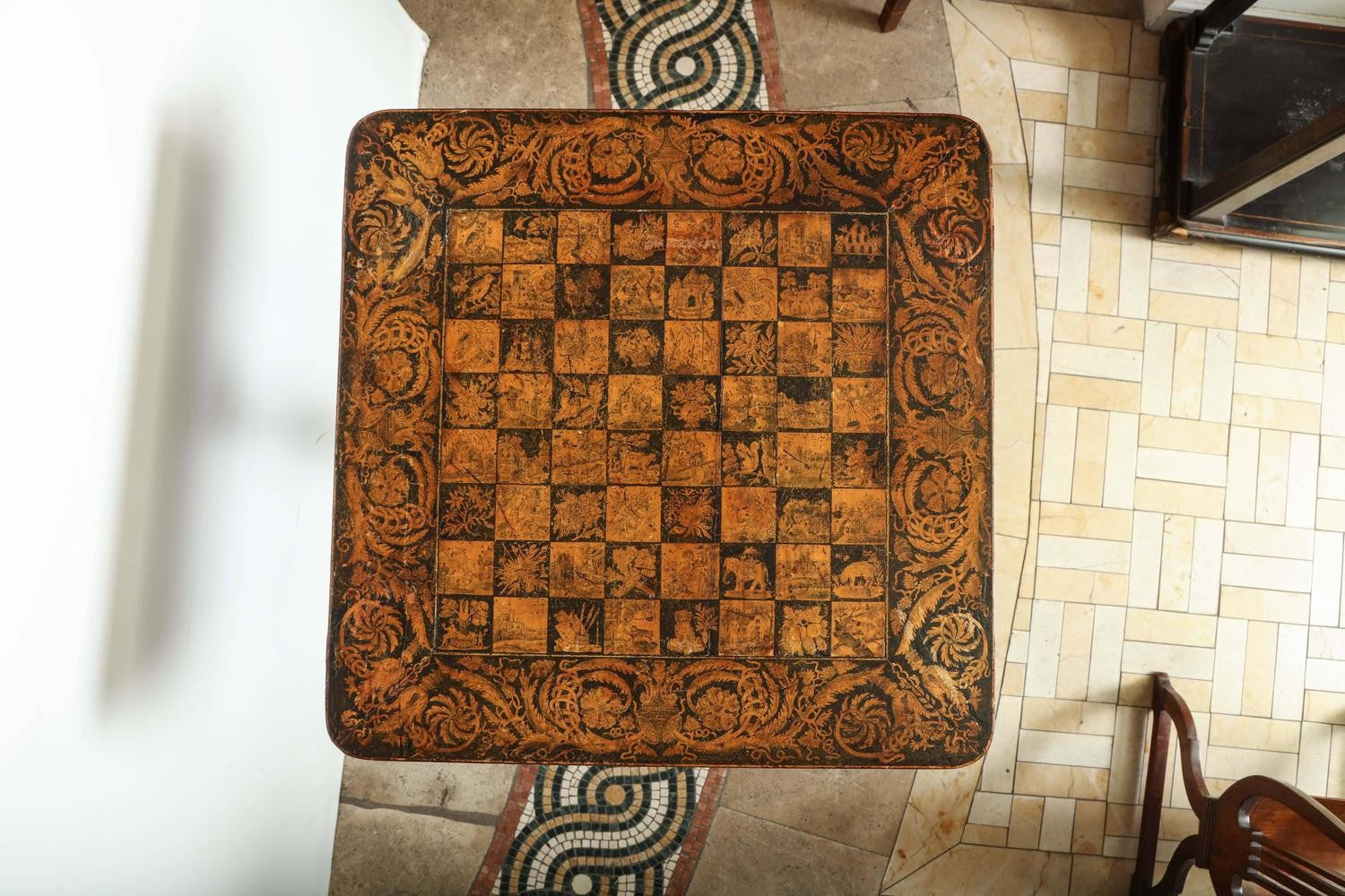 Regency Penwork Pedestal Base Table