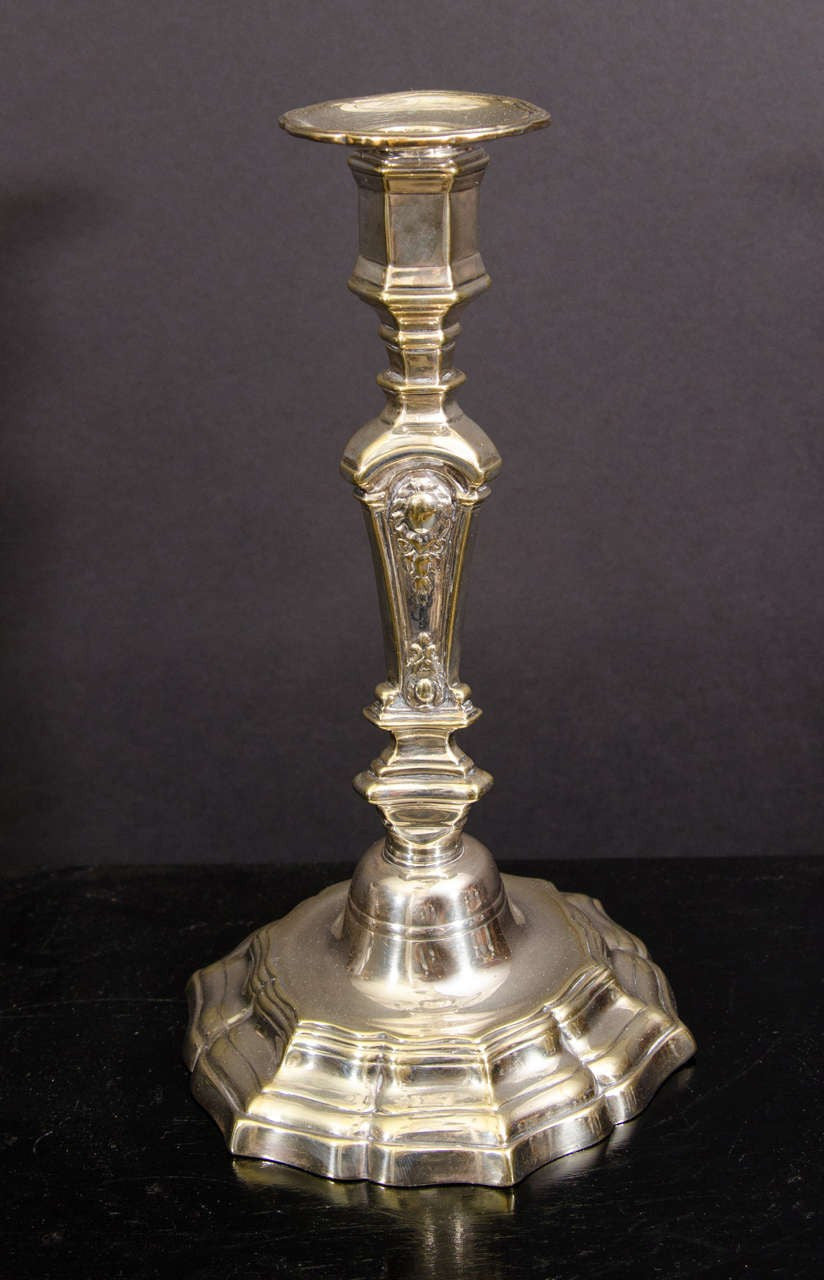 Pair Louis XIV Silvered Bronze Candlesticks