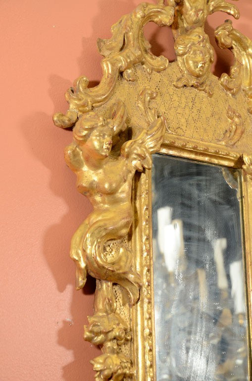 Pair of Italian Baroque Gilt Wood Sconce Mirrors