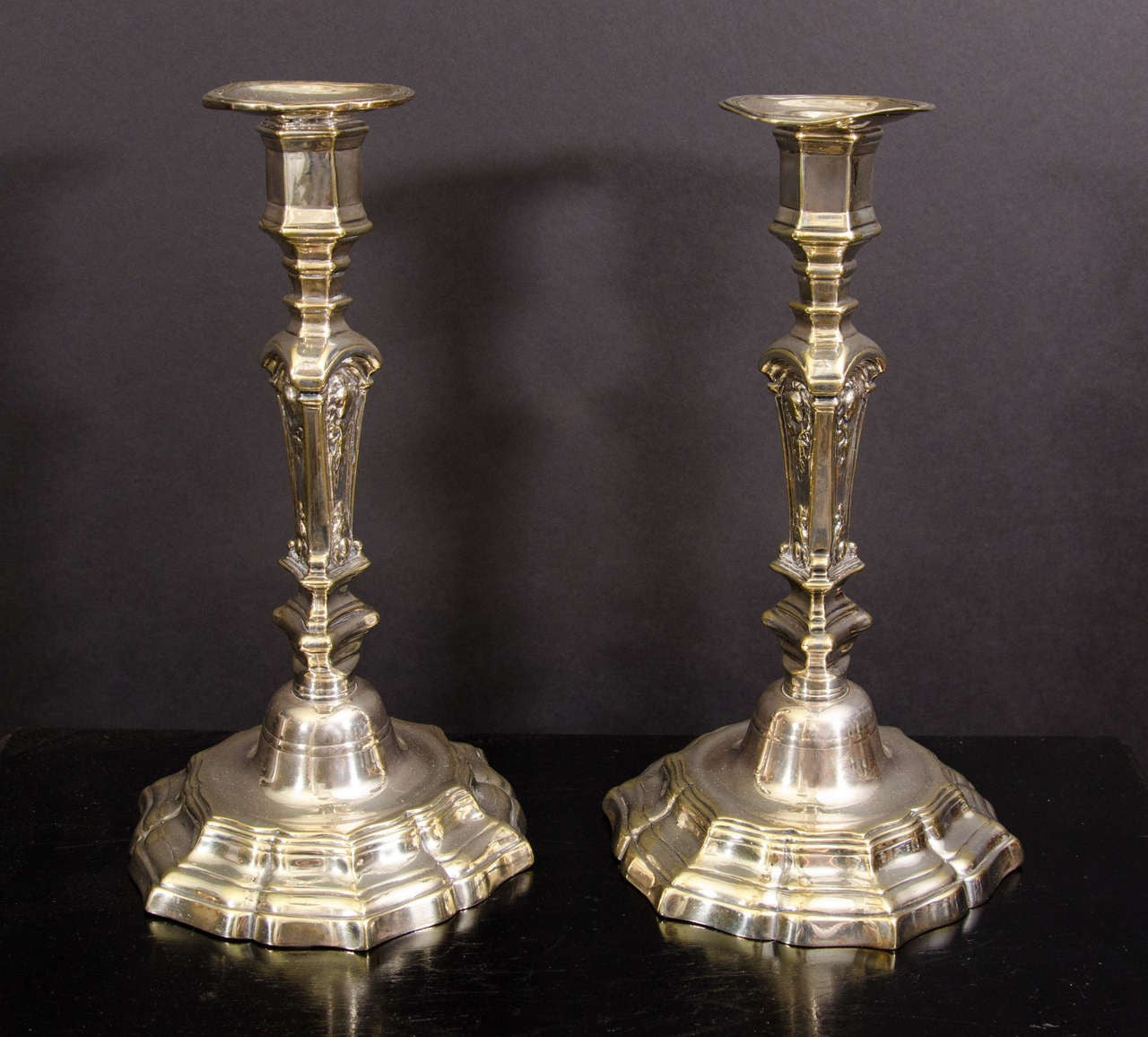 Pair Louis XIV Silvered Bronze Candlesticks