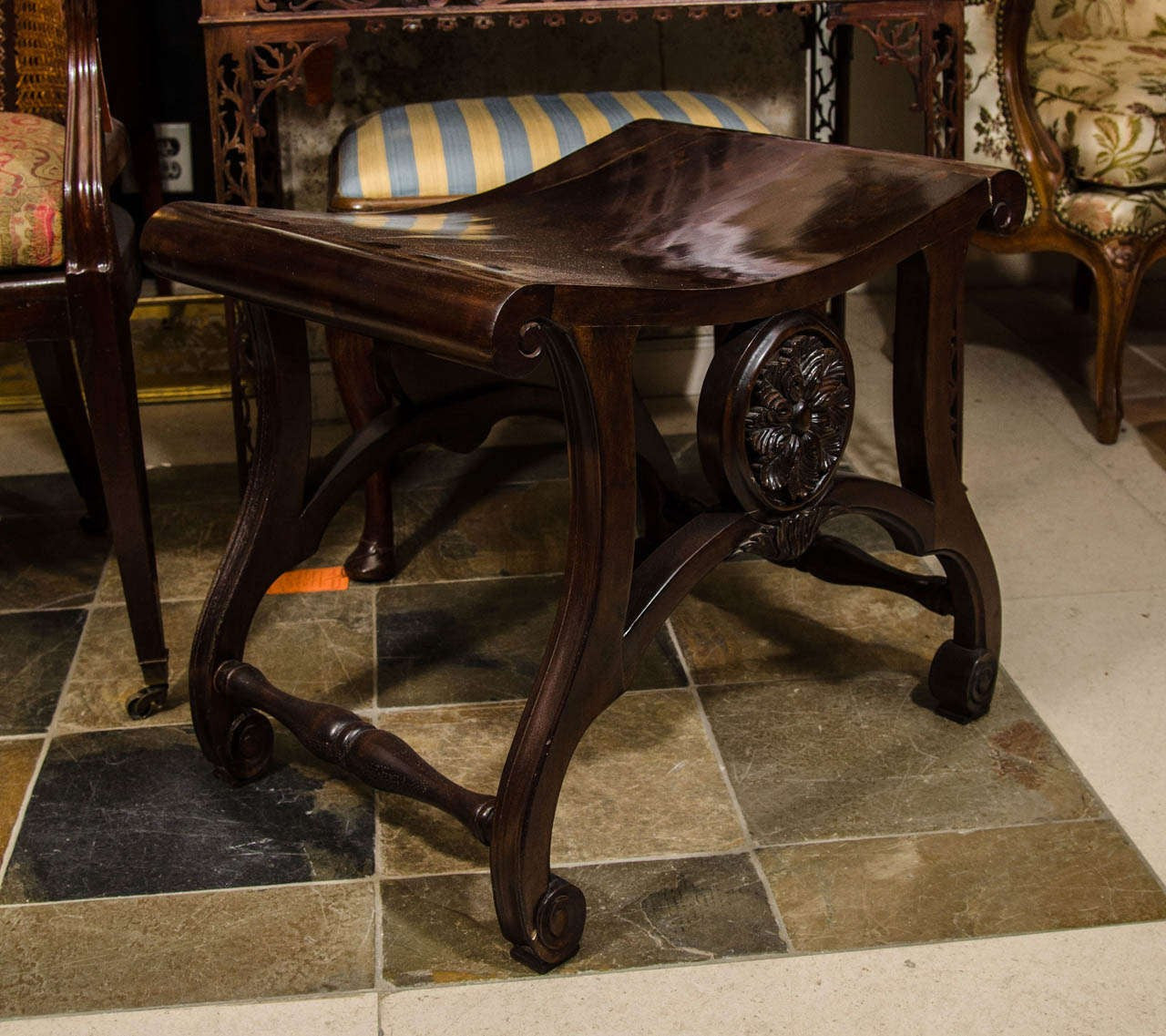 Chippendale Style Saddle Seat Stool