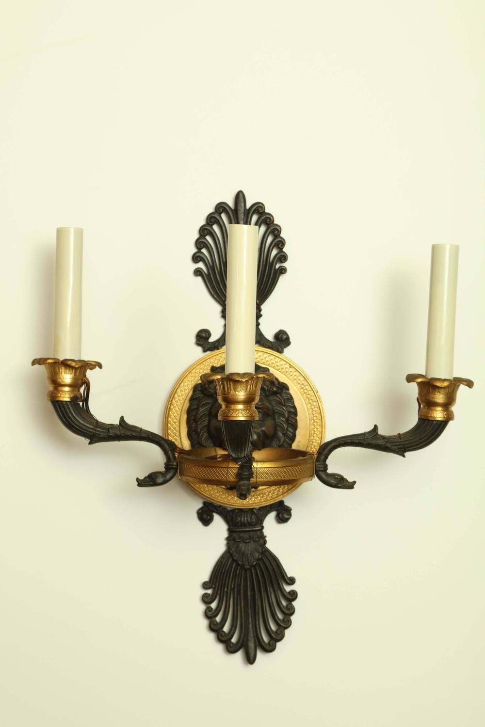Pair of French Empire gilt bronze Sconces