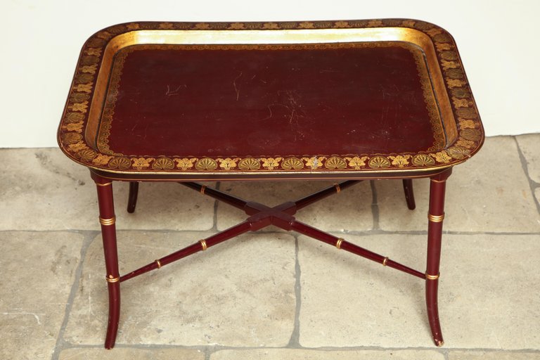 English Red Lacquered Papier Mâché Tray Table