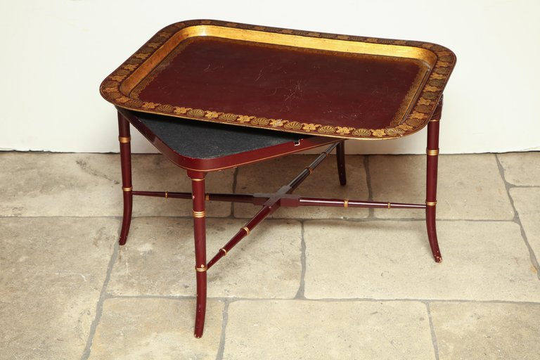 English Red Lacquered Papier Mâché Tray Table
