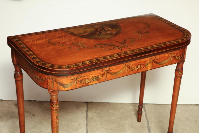 Sheraton Satinwood Painted Card Table