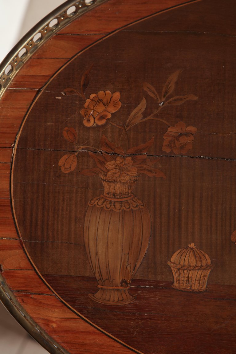 French Transitional Marquetry Oval Side Table