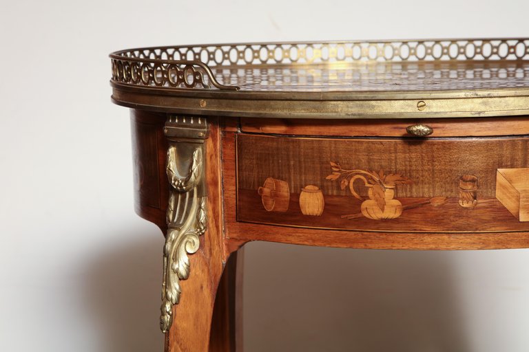 French Transitional Marquetry Oval Side Table