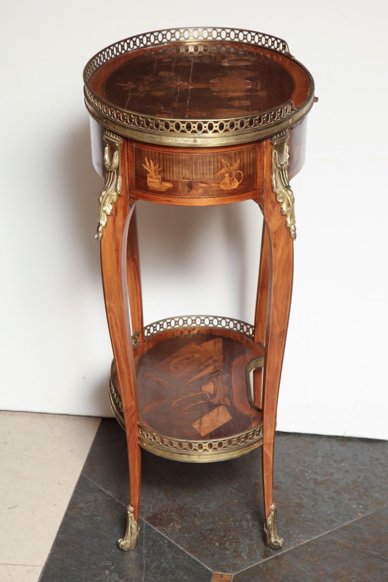 French Transitional Marquetry Oval Side Table