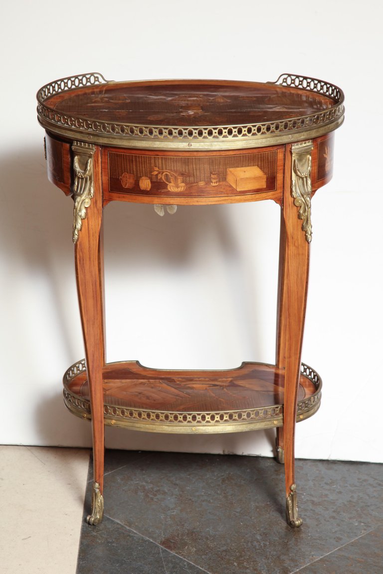 French Transitional Marquetry Oval Side Table