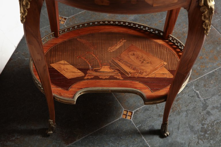 French Transitional Marquetry Oval Side Table