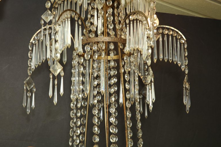 Swedish Neoclassic Bronze and Crystal Chandelier