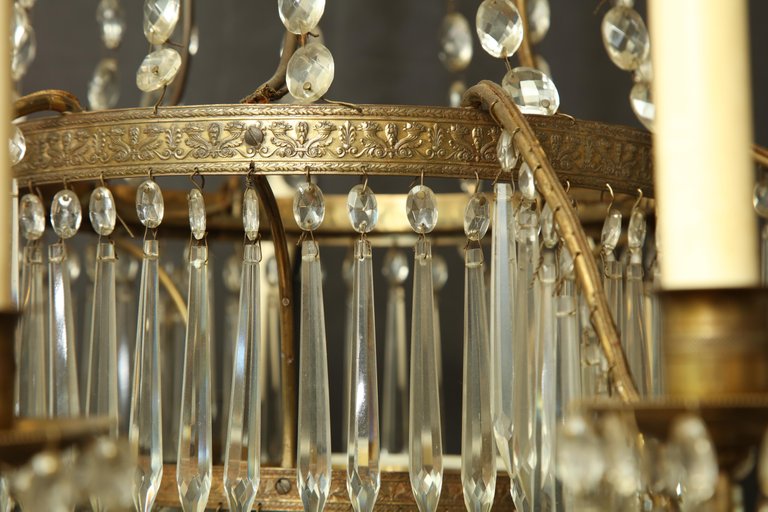Swedish Neoclassic Bronze and Crystal Chandelier