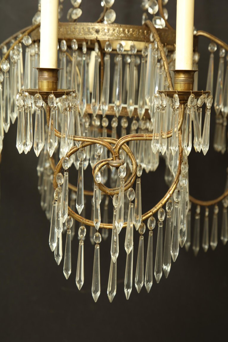 Swedish Neoclassic Bronze and Crystal Chandelier
