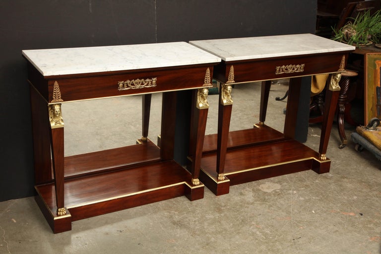 Pair of Empire Marble-Top Consoles