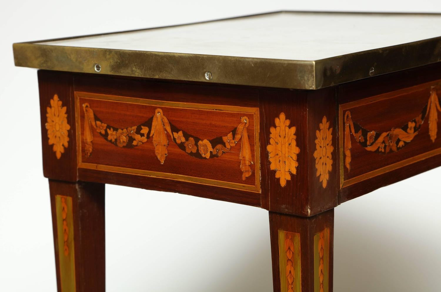 Louis XVI Marble-Top Inlaid Side Table