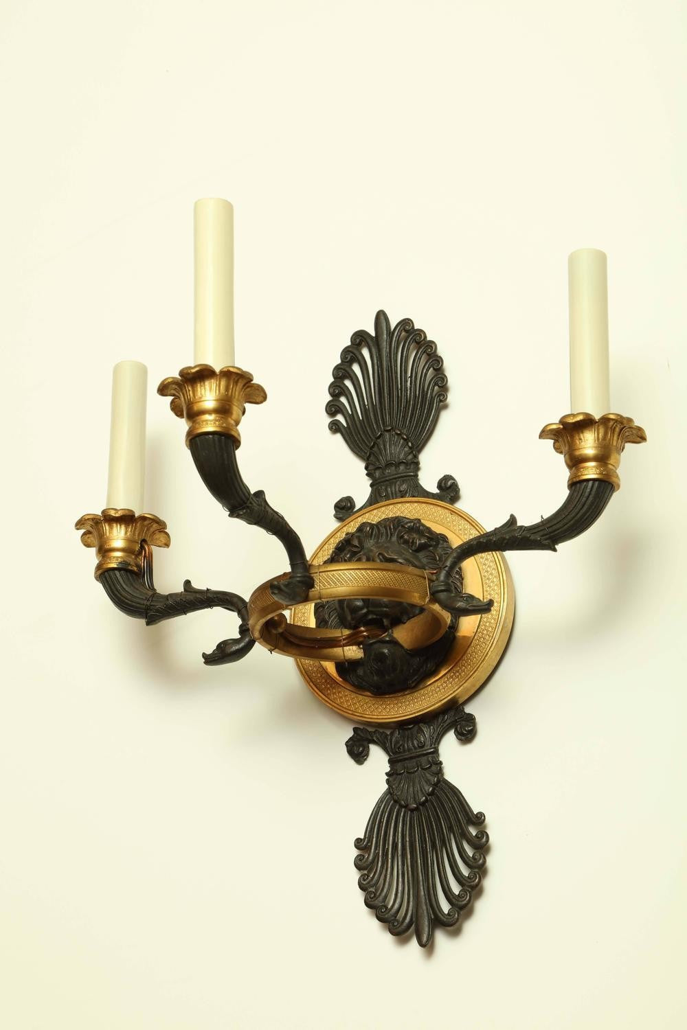 Pair of French Empire gilt bronze Sconces